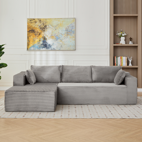 Compression Sectional Couch With Comfy Chaise, Boneless L Shape Sofa