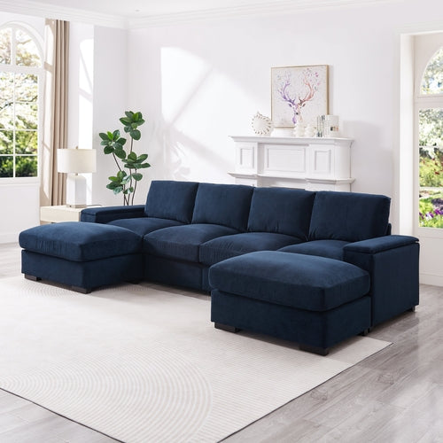 Sectional Sofa Deep Seat Sofa Couch With Ottomans, Corduroy Sofa