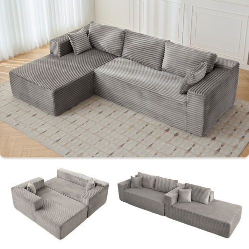 Compression Sectional Couch With Comfy Chaise, Boneless L Shape Sofa