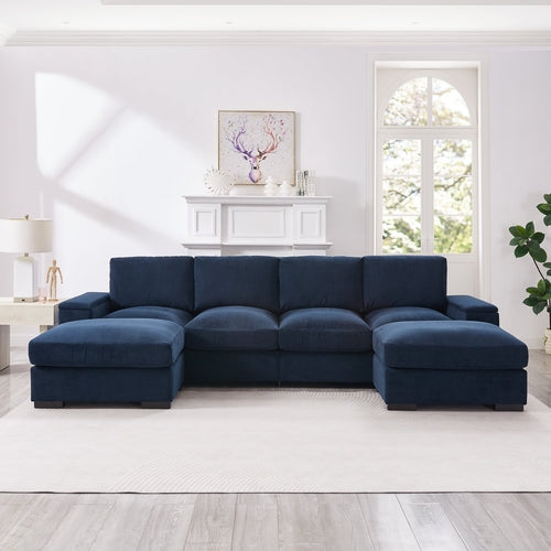 Sectional Sofa Deep Seat Sofa Couch With Ottomans, Corduroy Sofa