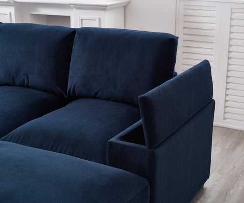 Sectional Sofa Deep Seat Sofa Couch With Ottomans, Corduroy Sofa